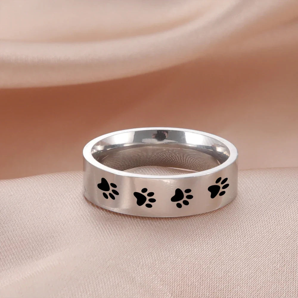 Paw Print Memorial Ring | Stainless Steel Jewelry | Pet Tribute Ring 2