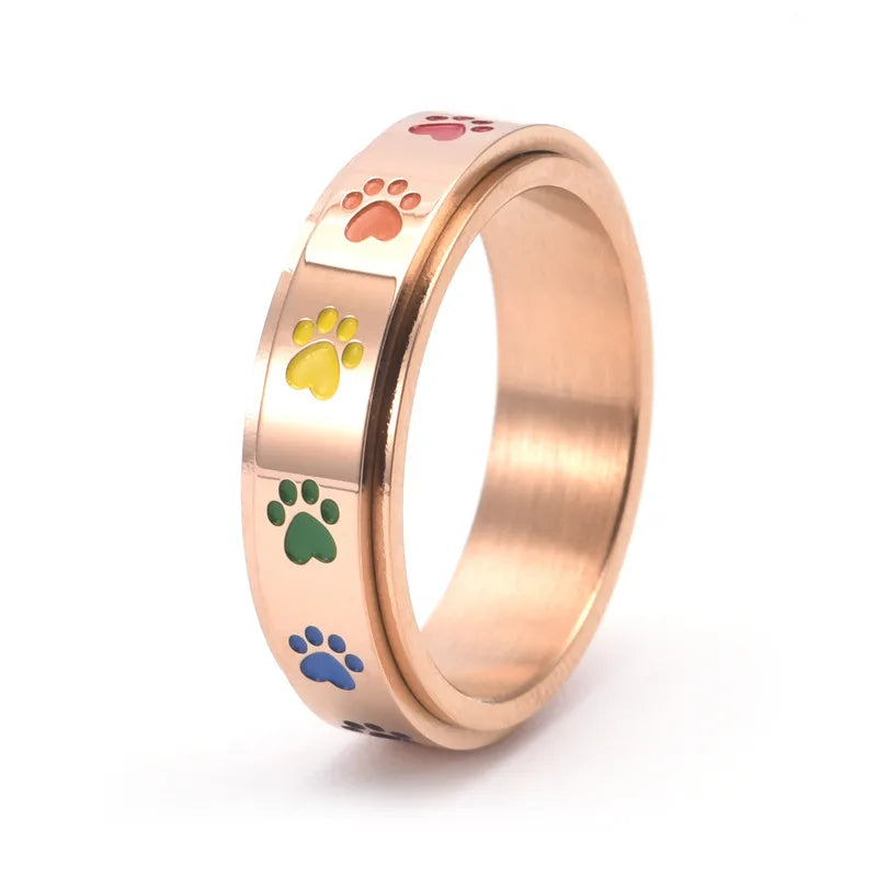 Paw Serenity Ring | Anti-Stress Spinner | Stainless Steel Paw Print Ring 0
