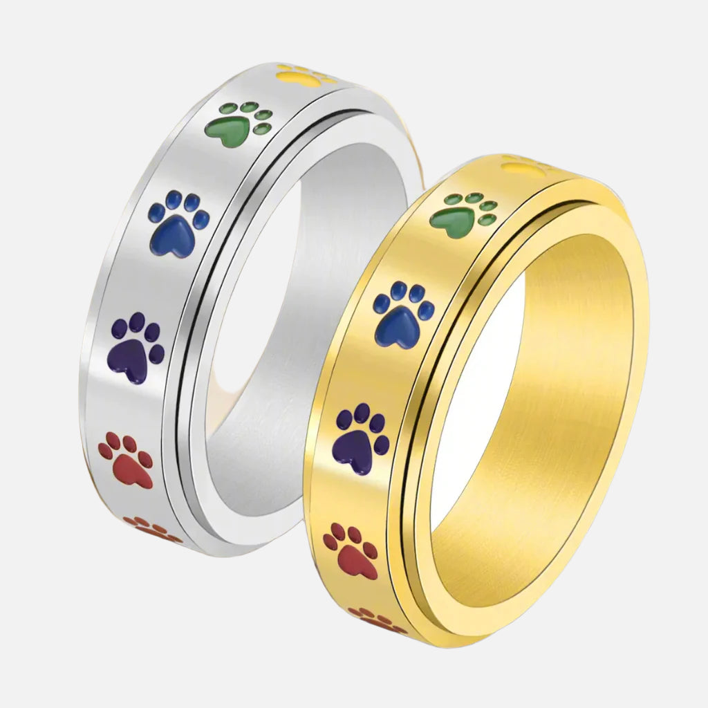 Paw Serenity Ring | Anti-Stress Spinner | Stainless Steel Paw Print Ring 2