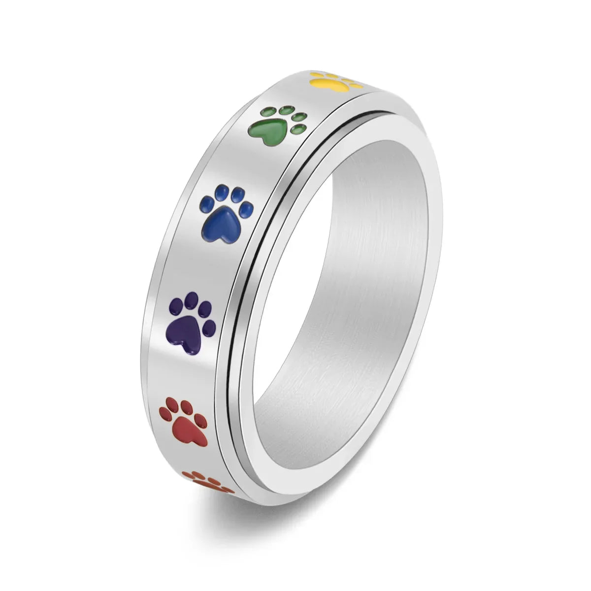 Paw Serenity Ring | Anti-Stress Spinner | Stainless Steel Paw Print Ring 5