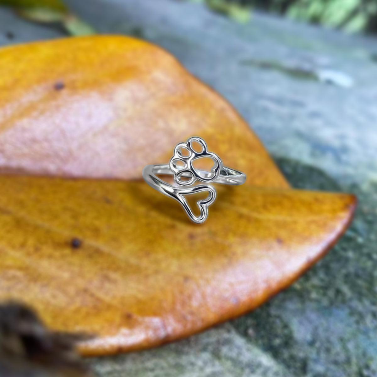 Paw & Heart Connection Ring | Adjustable Ring | Stainless Steel Jewelry | Pet Lover Gift 0