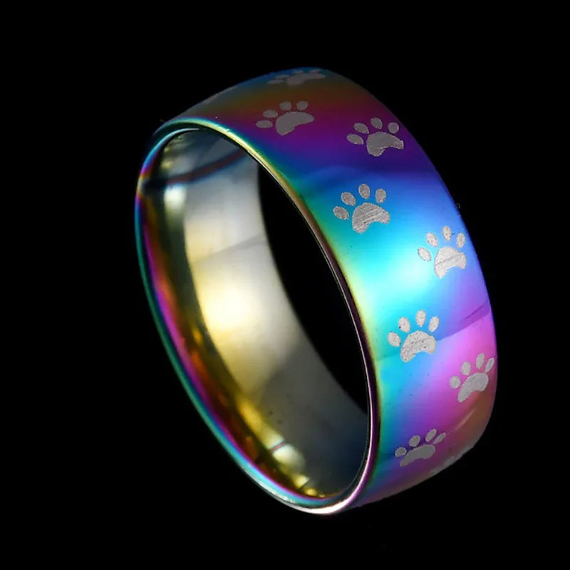Pawfect Love | Rainbow Paw Print Ring | Stainless Steel Jewelry | Unisex Animal Accessory 1