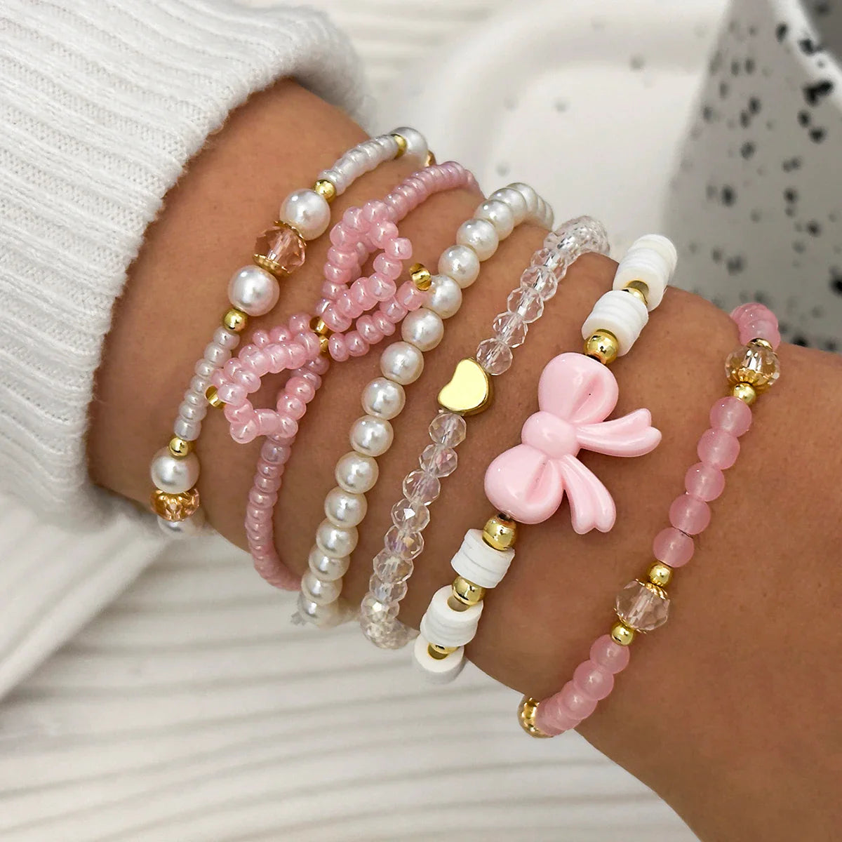 Pearl Love Bow Bracelet Set | Silver 0
