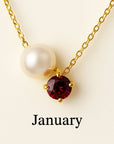 Pearl and Zircon Birthstone Pendant Necklace | Stainless Steel 0