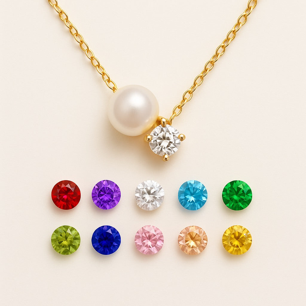 Pearl and Zircon Birthstone Pendant Necklace | Stainless Steel 1