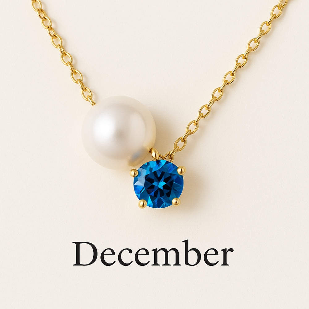 Pearl and Zircon Birthstone Pendant Necklace | Stainless Steel 10