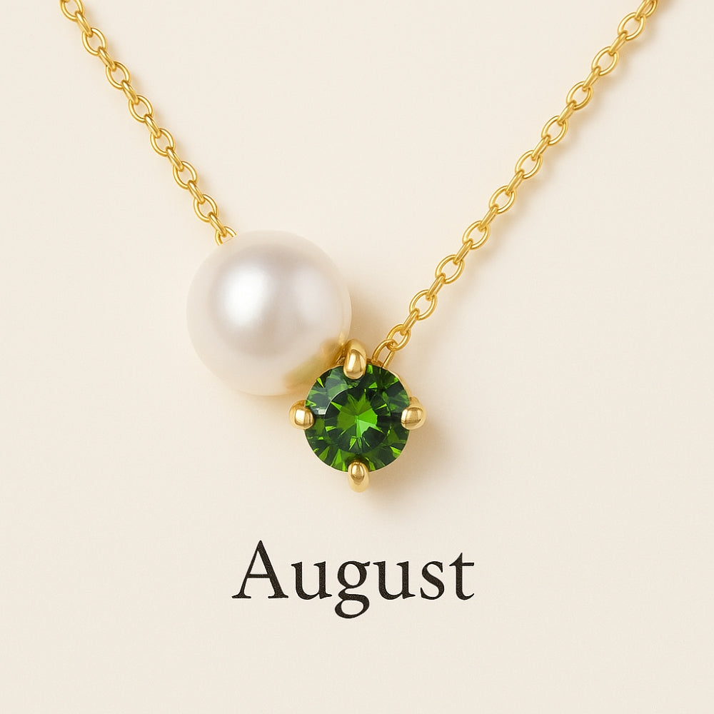 Pearl and Zircon Birthstone Pendant Necklace | Stainless Steel 13