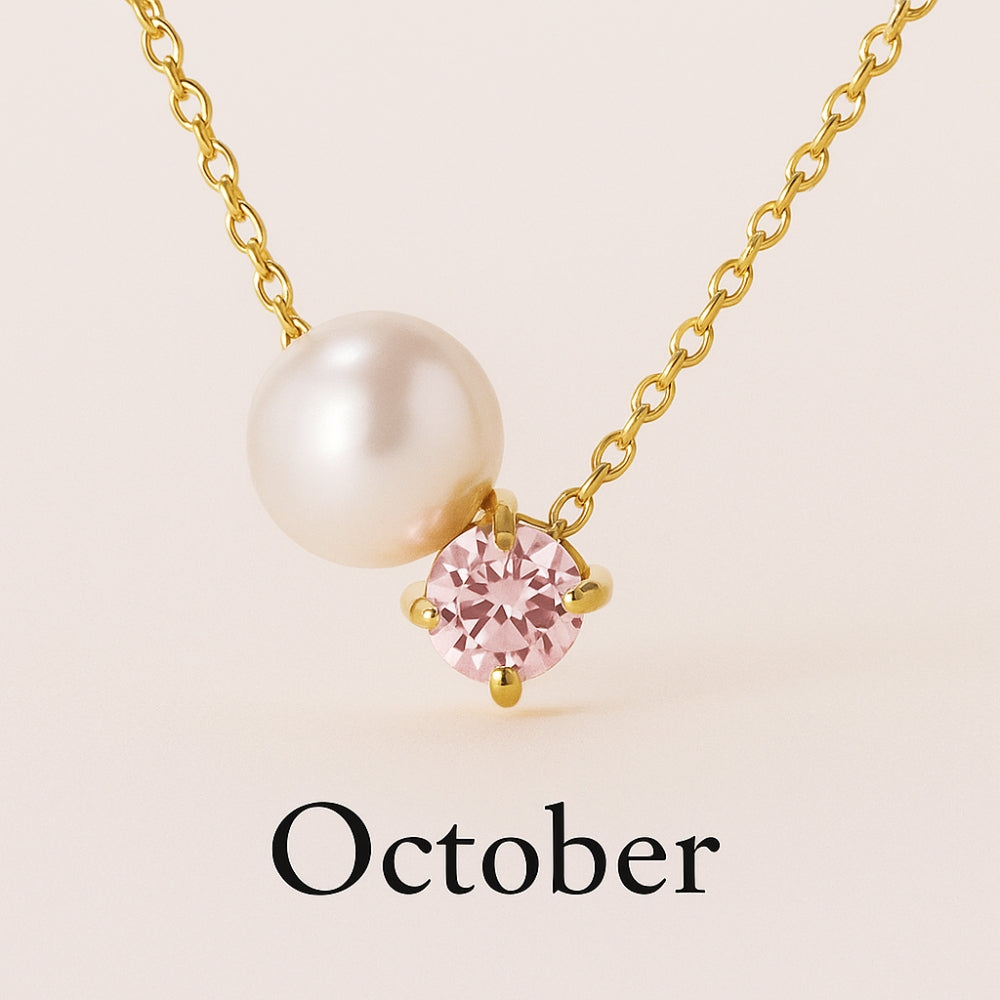 Pearl and Zircon Birthstone Pendant Necklace | Stainless Steel 15