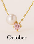 Pearl and Zircon Birthstone Pendant Necklace | Stainless Steel 15