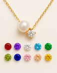 Pearl and Zircon Birthstone Pendant Necklace | Stainless Steel 1