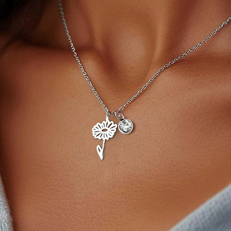 Personalized Birthstone Birth Flower Necklace | Stainless Steel 10