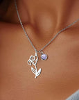 Personalized Birthstone Birth Flower Necklace | Stainless Steel 1