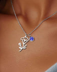 Personalized Birthstone Birth Flower Necklace | Stainless Steel 6