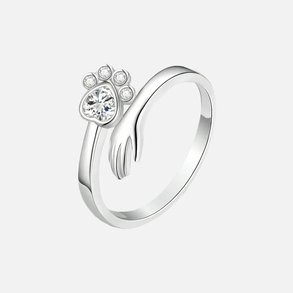 Pet Love | Adjustable Ring | 925 Sterling Silver | Hand and Paw Print Design 0