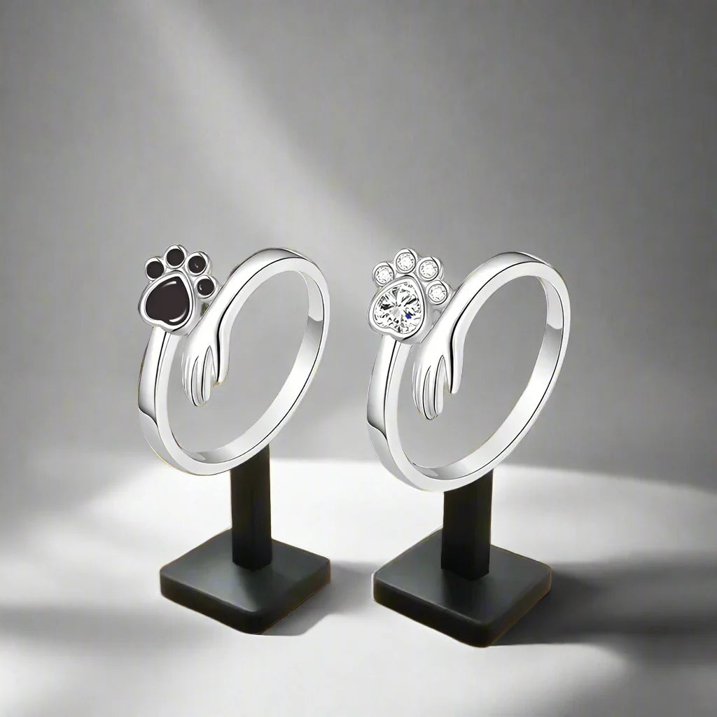 Pet Love | Adjustable Ring | 925 Sterling Silver | Hand and Paw Print Design 1