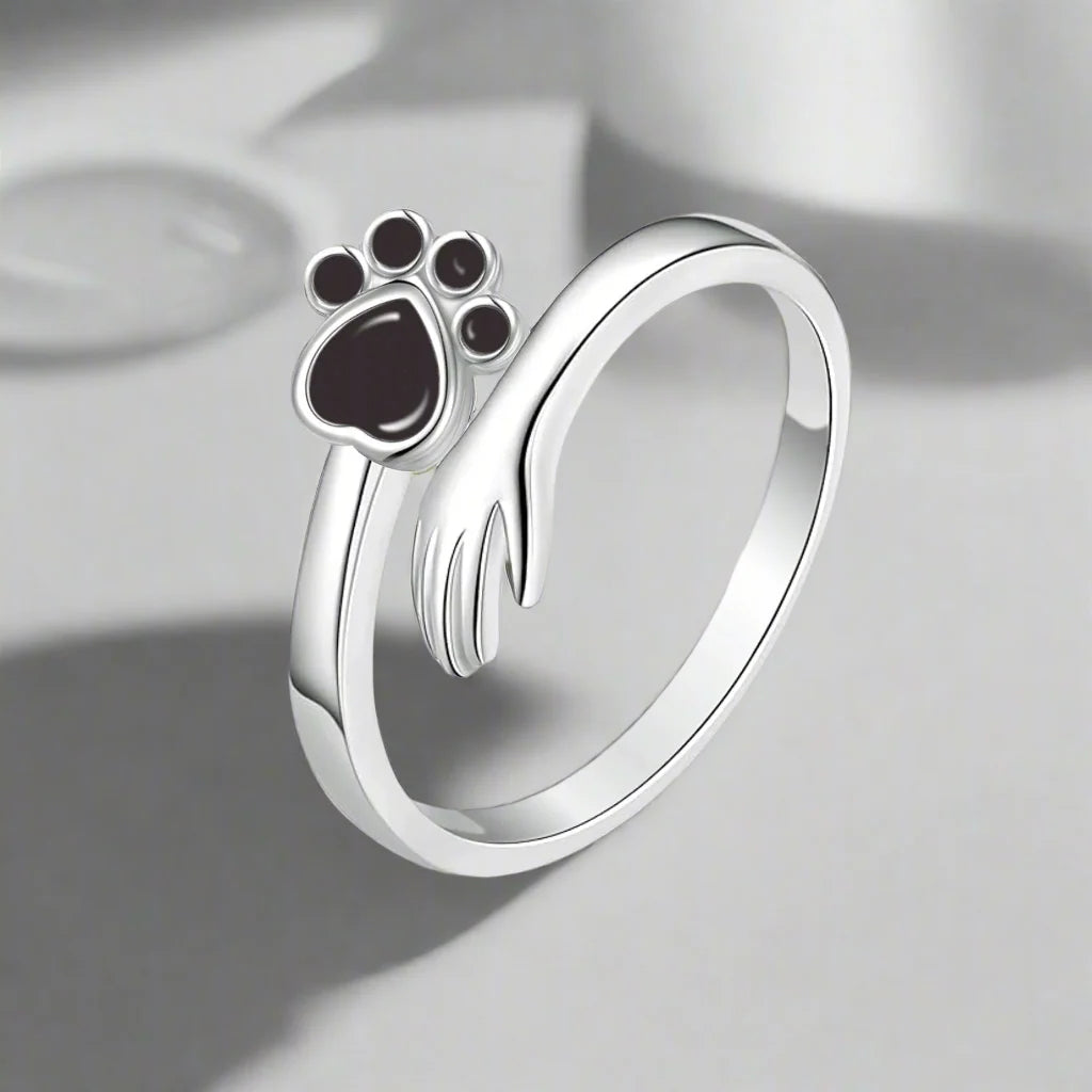 Pet Love | Adjustable Ring | 925 Sterling Silver | Hand and Paw Print Design 2
