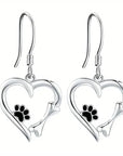 Pet Lover's Heart | Silver Drop Earrings | Paw Print Jewelry | Heart Design Accessories 2