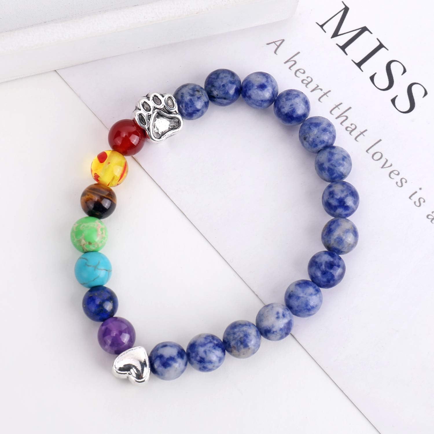 Pet Lover's Tribute Bracelet | Rainbow Bridge Memorial | 7 Chakra Healing Beads | Comfort for Pet Loss 0
