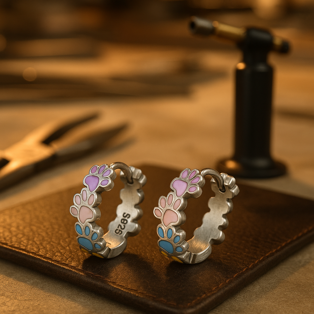 Pet Lovers' Delight | Colorful Paws Hoops | Sterling Silver Earrings | Adorable Animal Jewelry 0