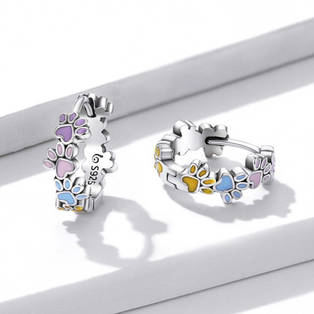 Pet Lovers' Delight | Colorful Paws Hoops | Sterling Silver Earrings | Adorable Animal Jewelry 1