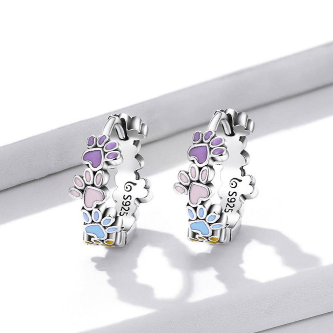 Pet Lovers' Delight | Colorful Paws Hoops | Sterling Silver Earrings | Adorable Animal Jewelry 2