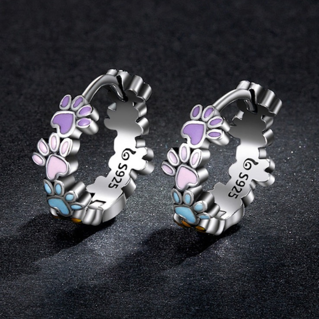 Pet Lovers' Delight | Colorful Paws Hoops | Sterling Silver Earrings | Adorable Animal Jewelry 4
