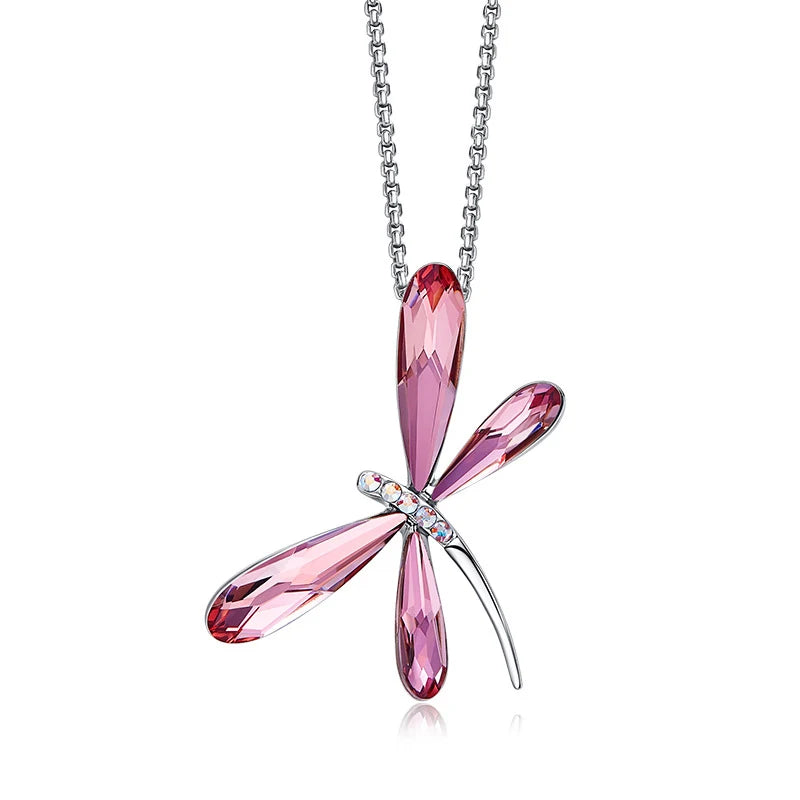 Pink Dragonfly Crystal Pendant Necklace | Austrian Crystal 0