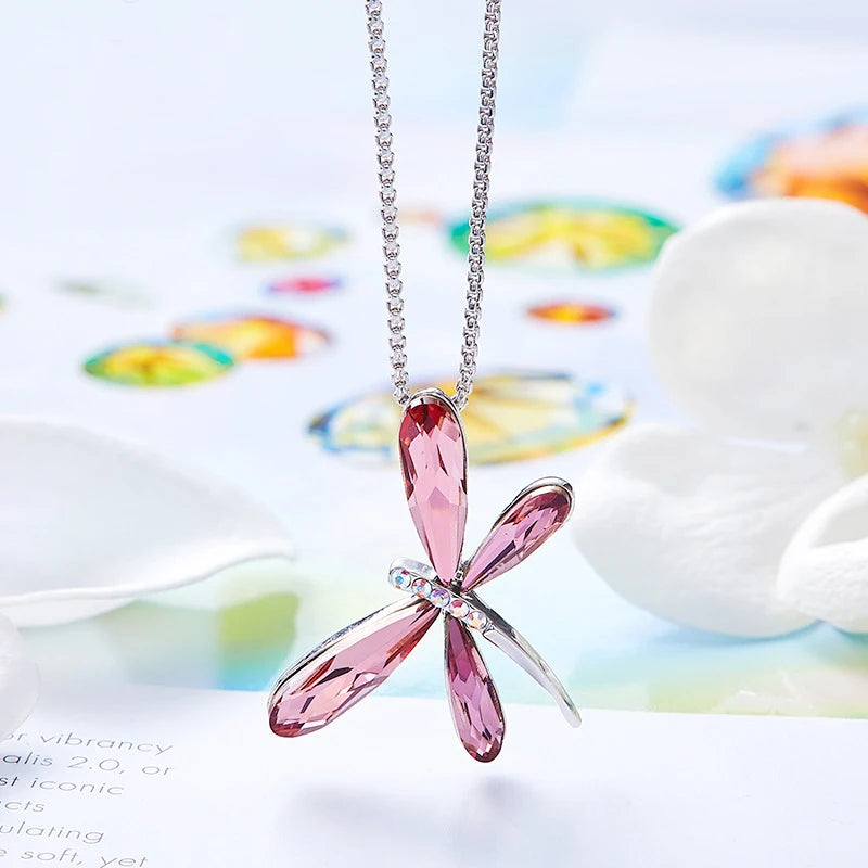 Pink Dragonfly Crystal Pendant Necklace | Austrian Crystal 1