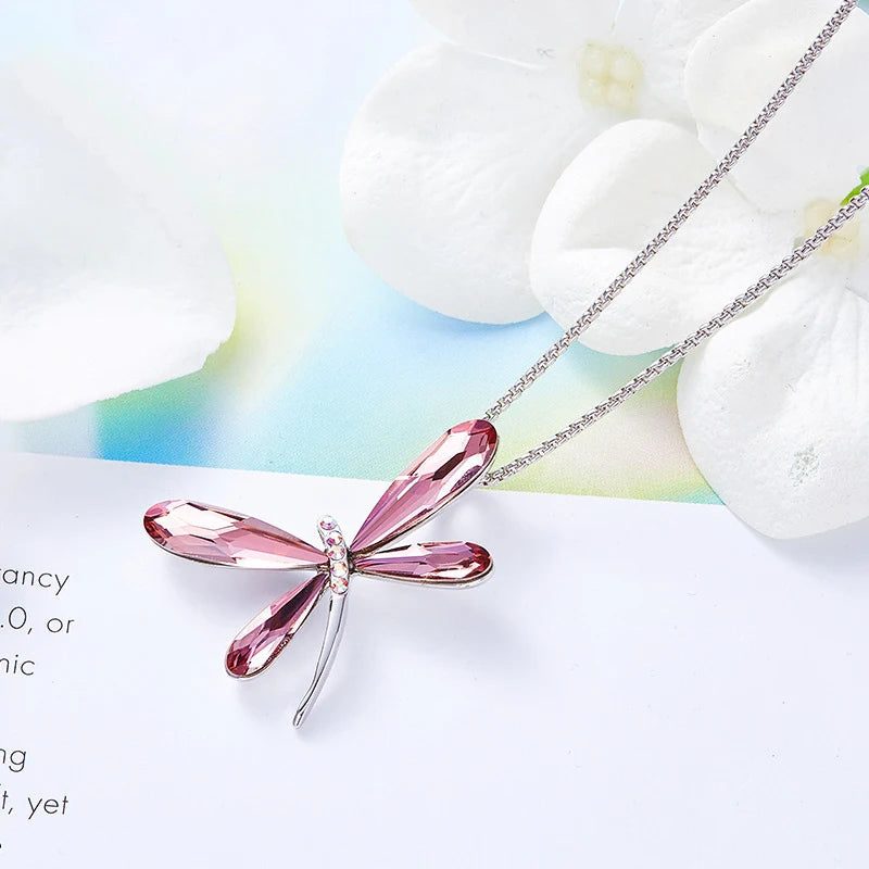 Pink Dragonfly Crystal Pendant Necklace | Austrian Crystal 2
