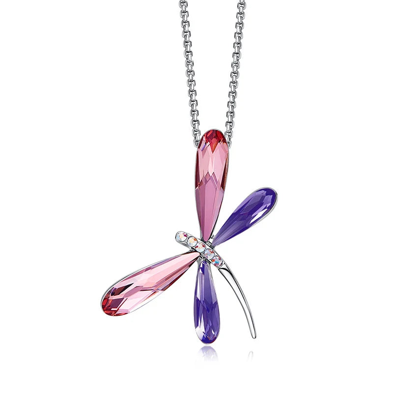 Pink Dragonfly Crystal Pendant Necklace | Austrian Crystal 3