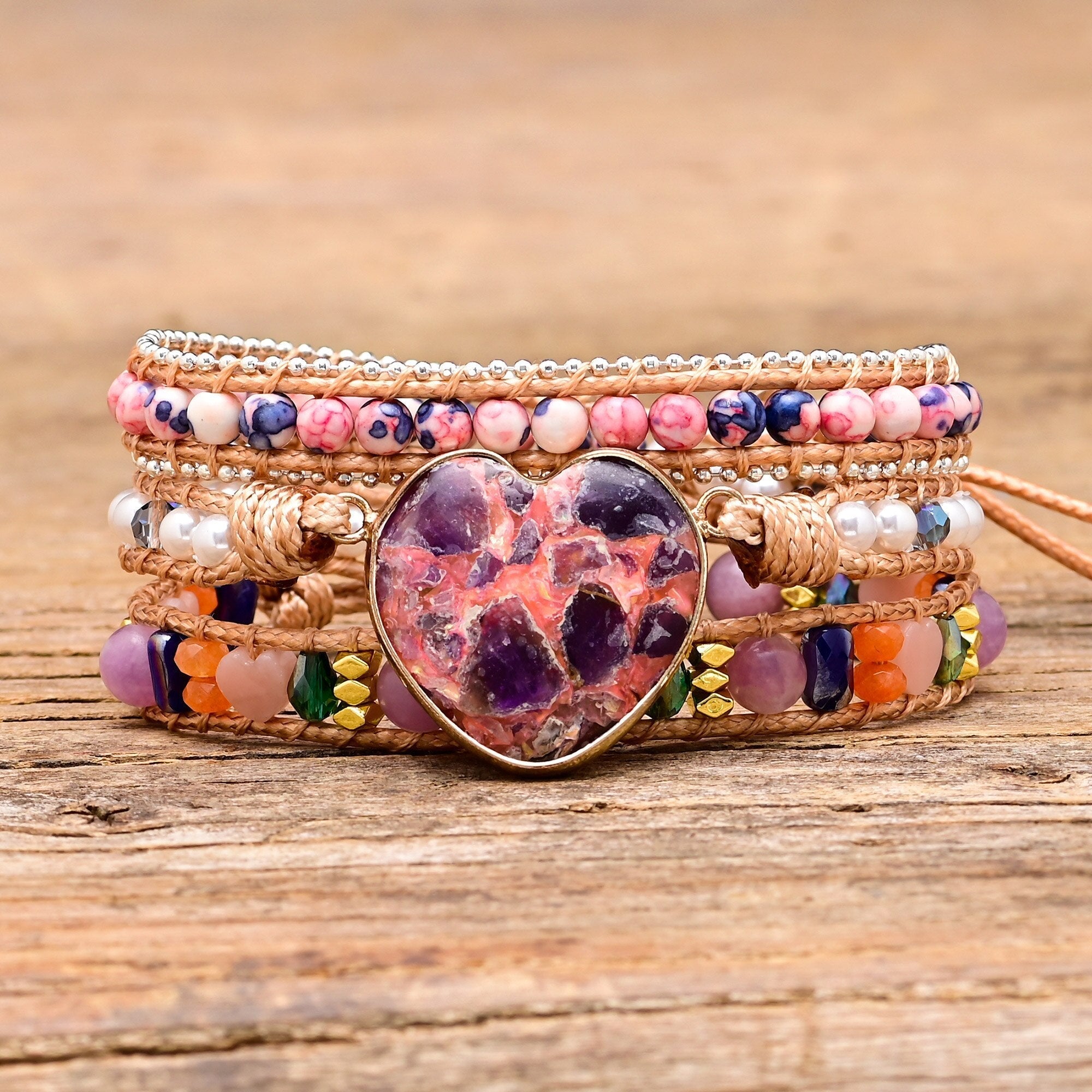 Purple Heart Calcite Wrap Bracelet | Natural Gemstones 1