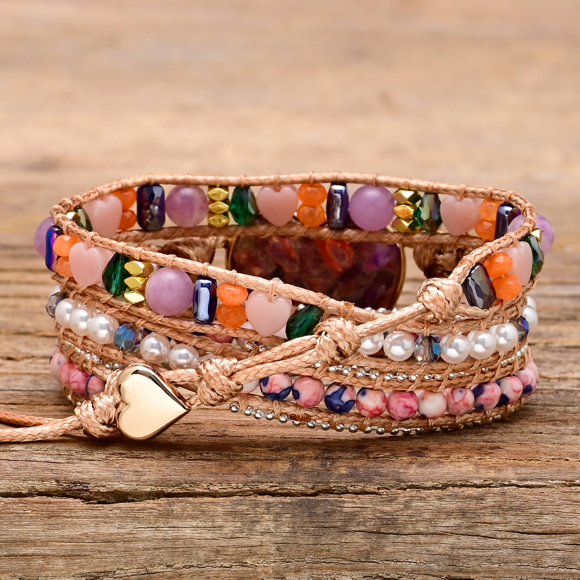 Purple Heart Calcite Wrap Bracelet | Natural Gemstones 2