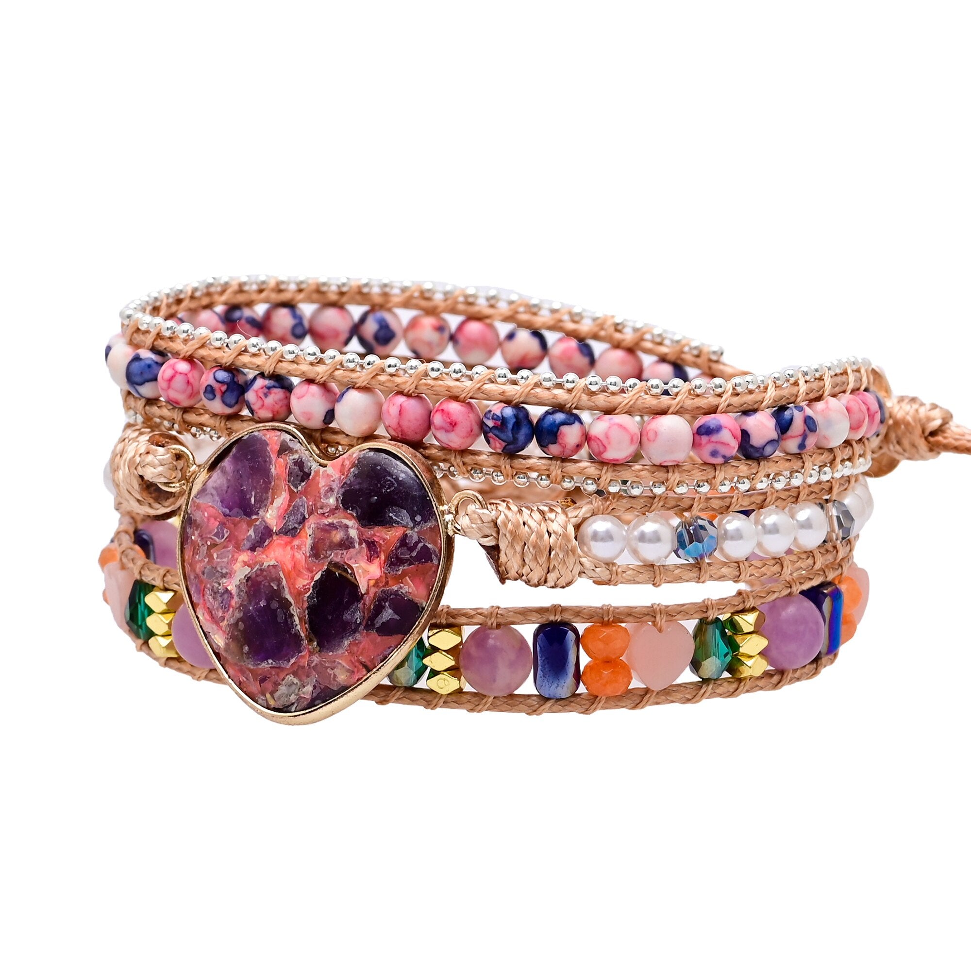 Purple Heart Calcite Wrap Bracelet | Natural Gemstones 5