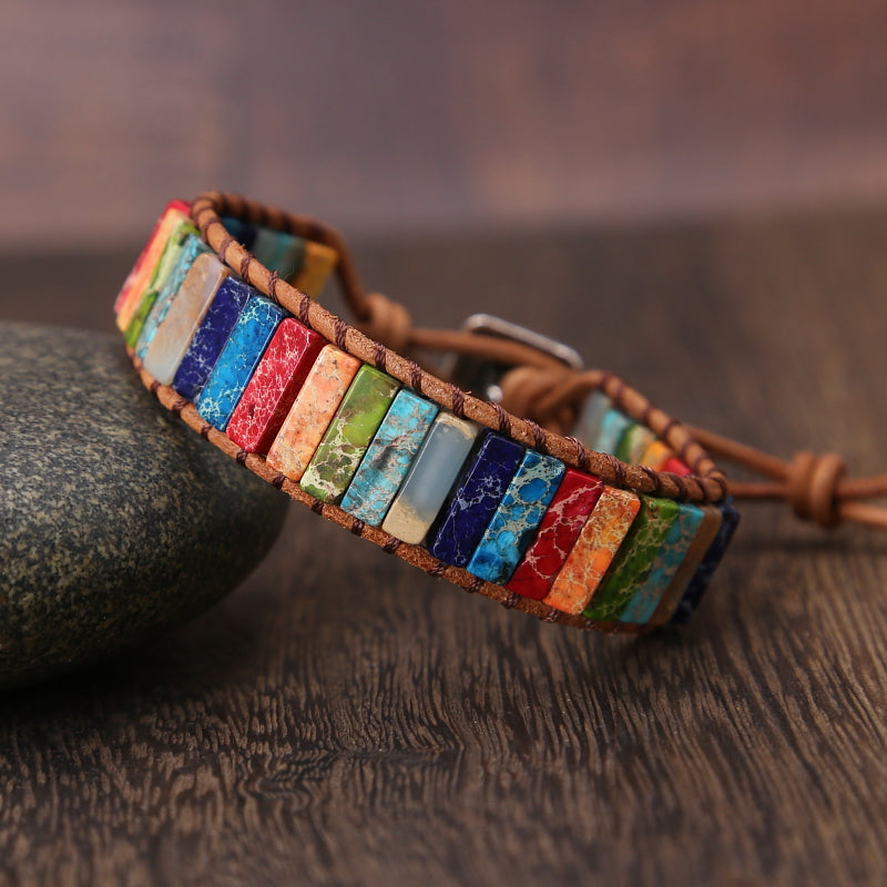 Rainbow Jasper Leather Wrap Bracelet | Leather 5