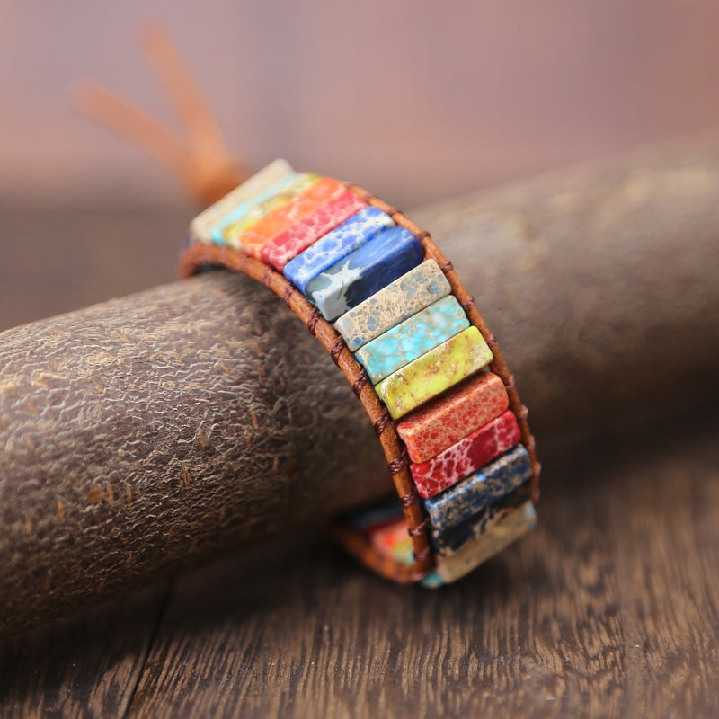 Rainbow Jasper Leather Wrap Bracelet | Leather 6