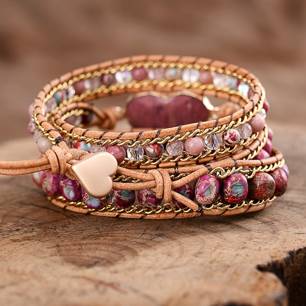Rhodochrosite Heart Luxury Wrap Bracelet | Copper 0
