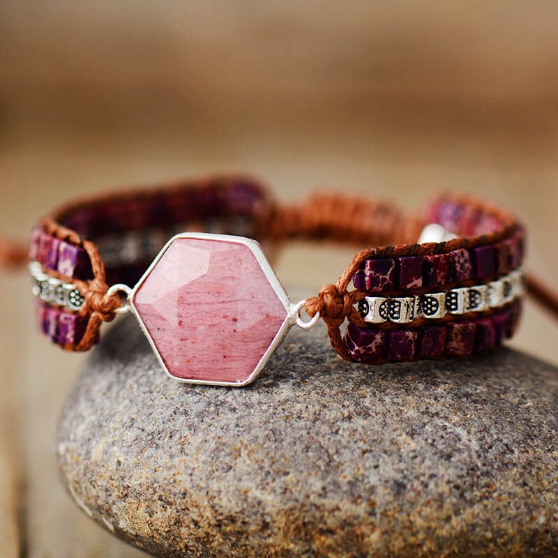 Rhodonite Hexagon Bracelet | Zinc Alloy 0