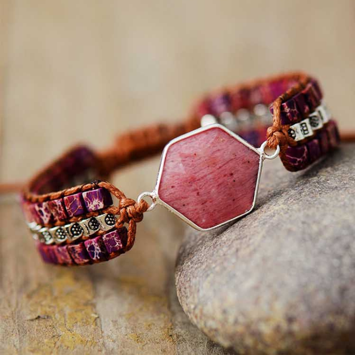 Rhodonite Hexagon Bracelet | Zinc Alloy 1