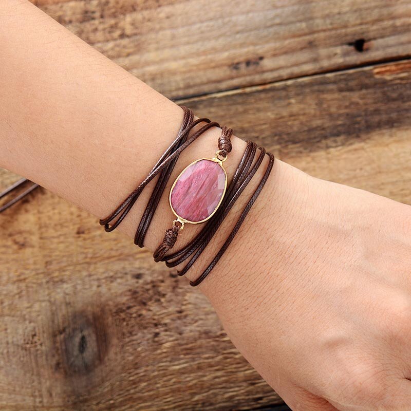 Rhodonite Wrap Bracelet | Vegan Leather 0