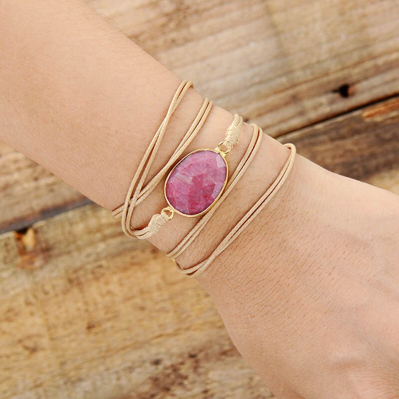 Rhodonite Wrap Bracelet | Vegan Leather 1