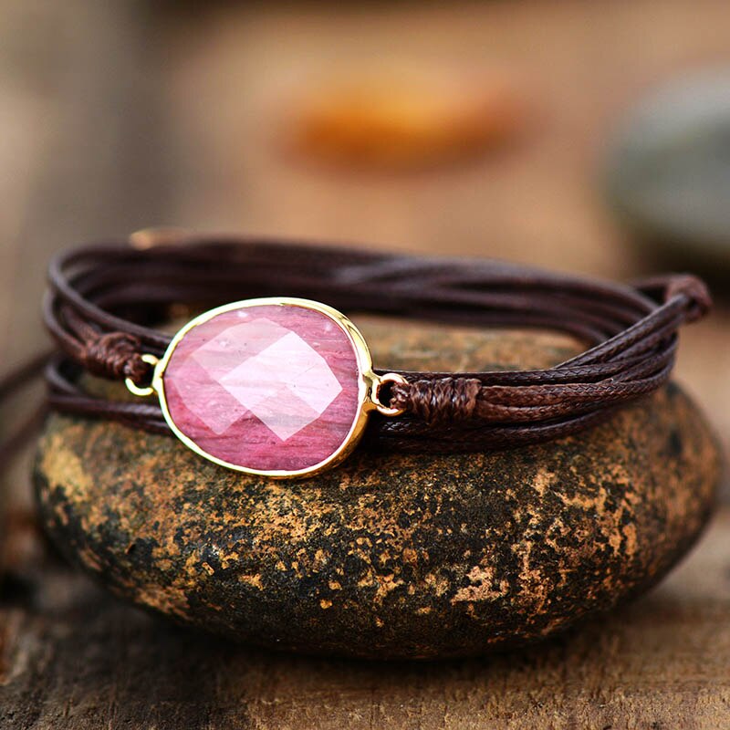 Rhodonite Wrap Bracelet | Vegan Leather 2