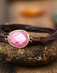 Rhodonite Wrap Bracelet | Vegan Leather 2