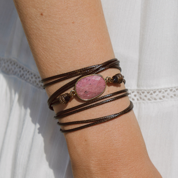 Rhodonite Wrap Bracelet | Vegan Leather 3