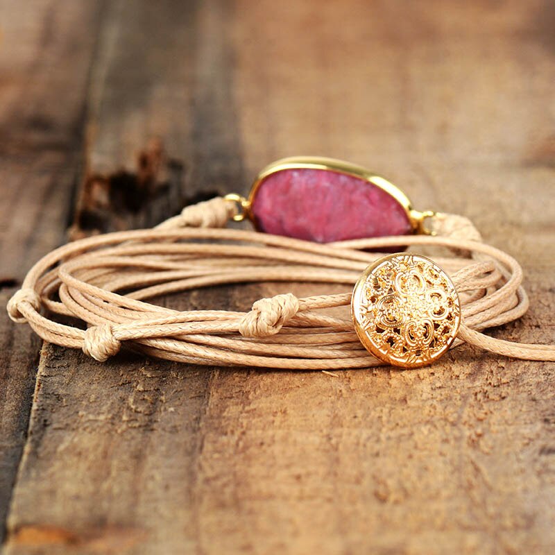 Rhodonite Wrap Bracelet | Vegan Leather 5