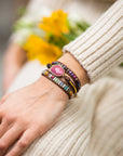 Rhodonite & Jasper Wrap Bracelet | Genuine Leather 1