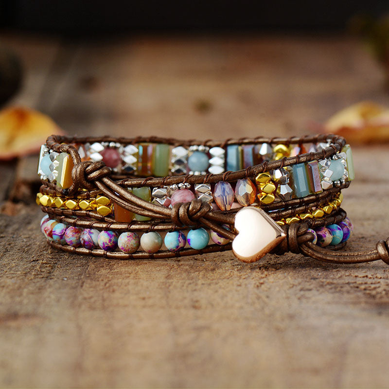 Rhodonite & Jasper Wrap Bracelet | Genuine Leather 2