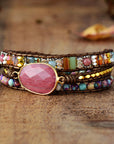 Rhodonite & Jasper Wrap Bracelet | Genuine Leather 3