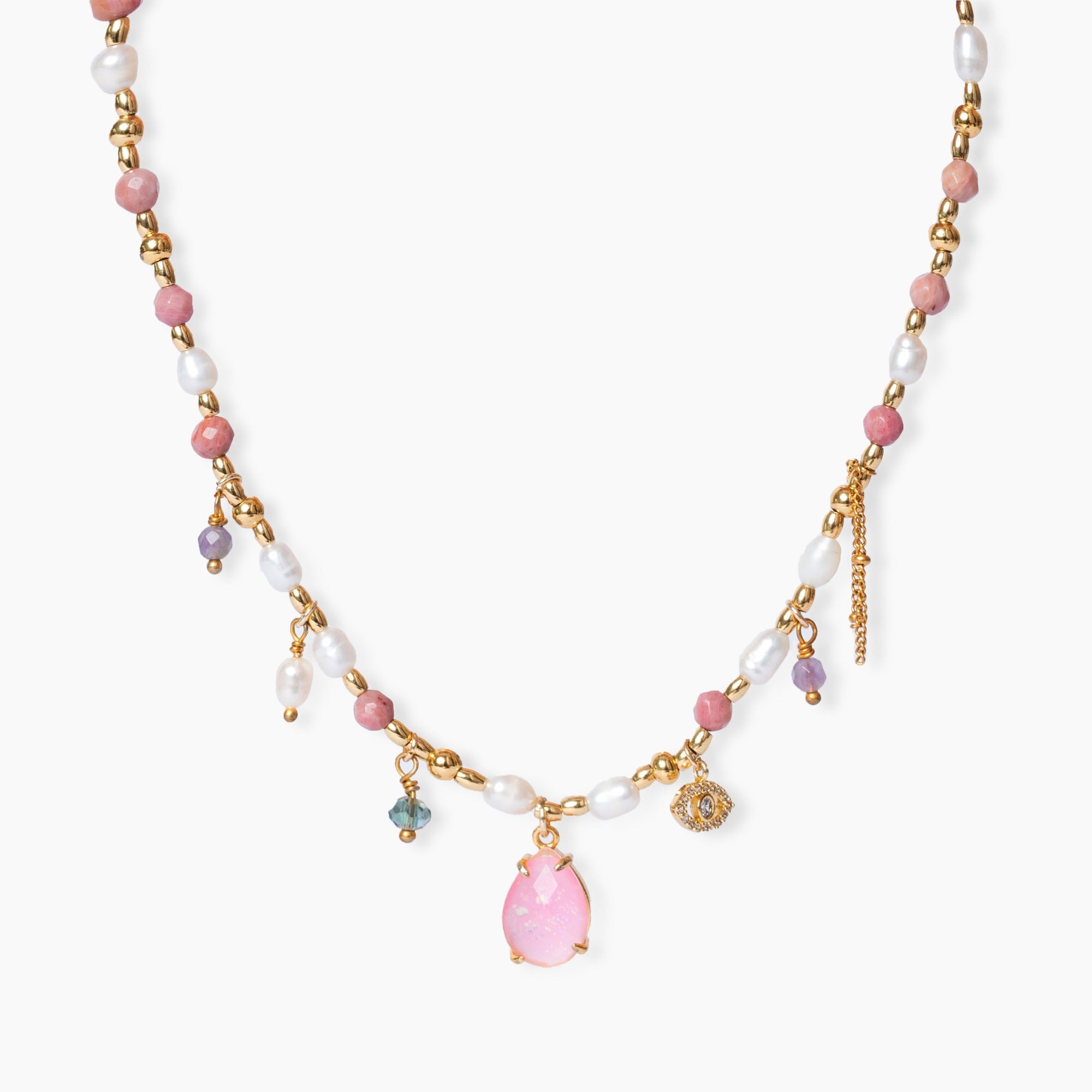 Rhodonite and Pearl Necklace | Stainless Steel 2