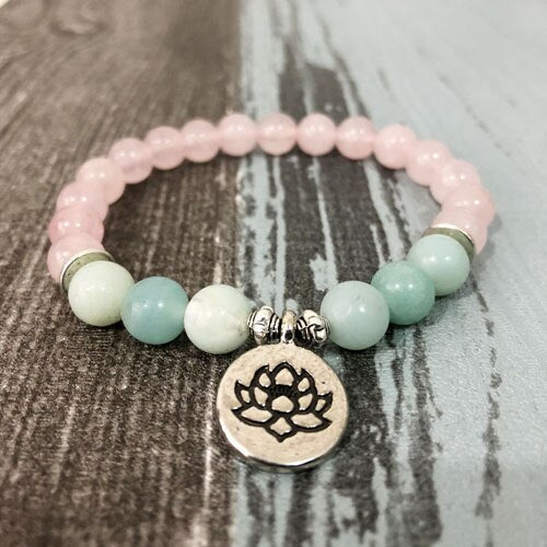 Rose Quartz and Amazonite Bead Mala Bracelet | Gemstone 0