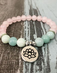 Rose Quartz and Amazonite Bead Mala Bracelet | Gemstone 0